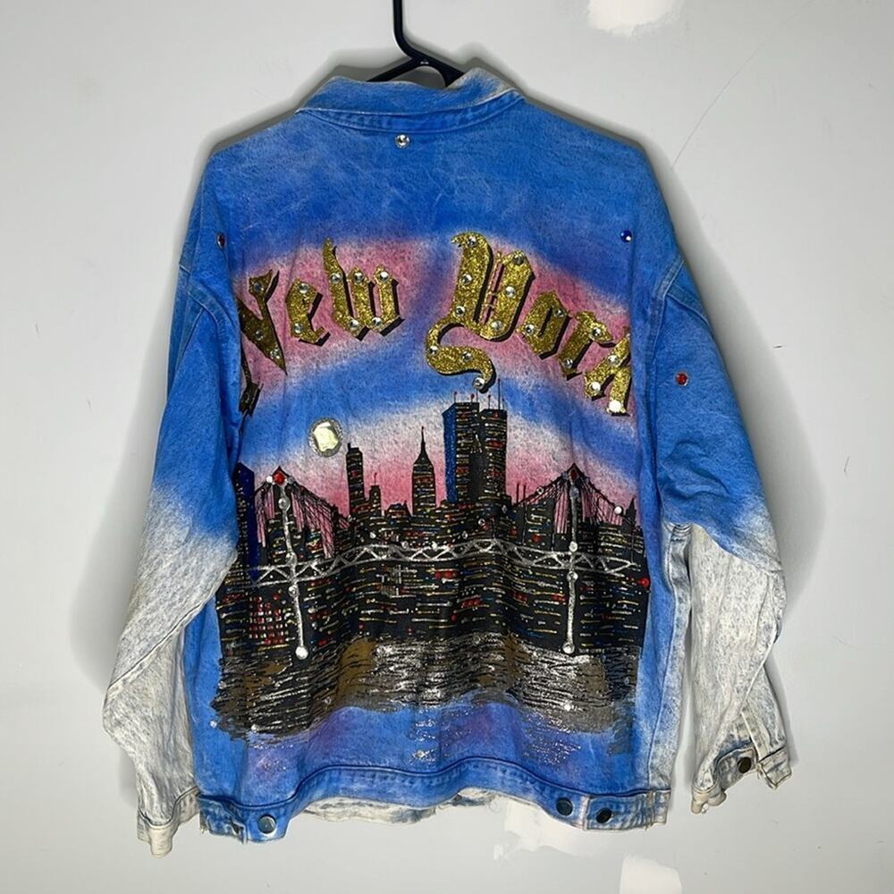 MICHAEL SCOTT FASHIONS Light Wash Distressed Hand Painted New York Denim Jacket